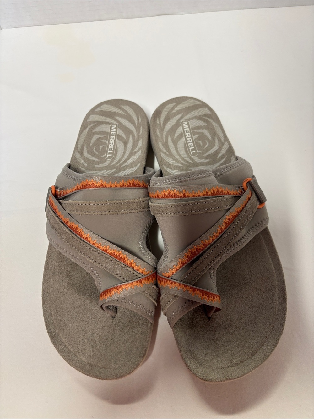 Merrell Taupe Slide Sandals with Orange Trim